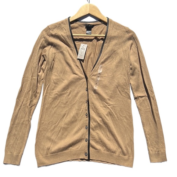 Ann Taylor Sweaters - Ann Taylor Tan Faux Leather Boyfriend Cardigan Sweater New Size Small